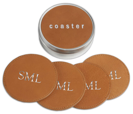 Traditional Leather Coasters with Tin Box